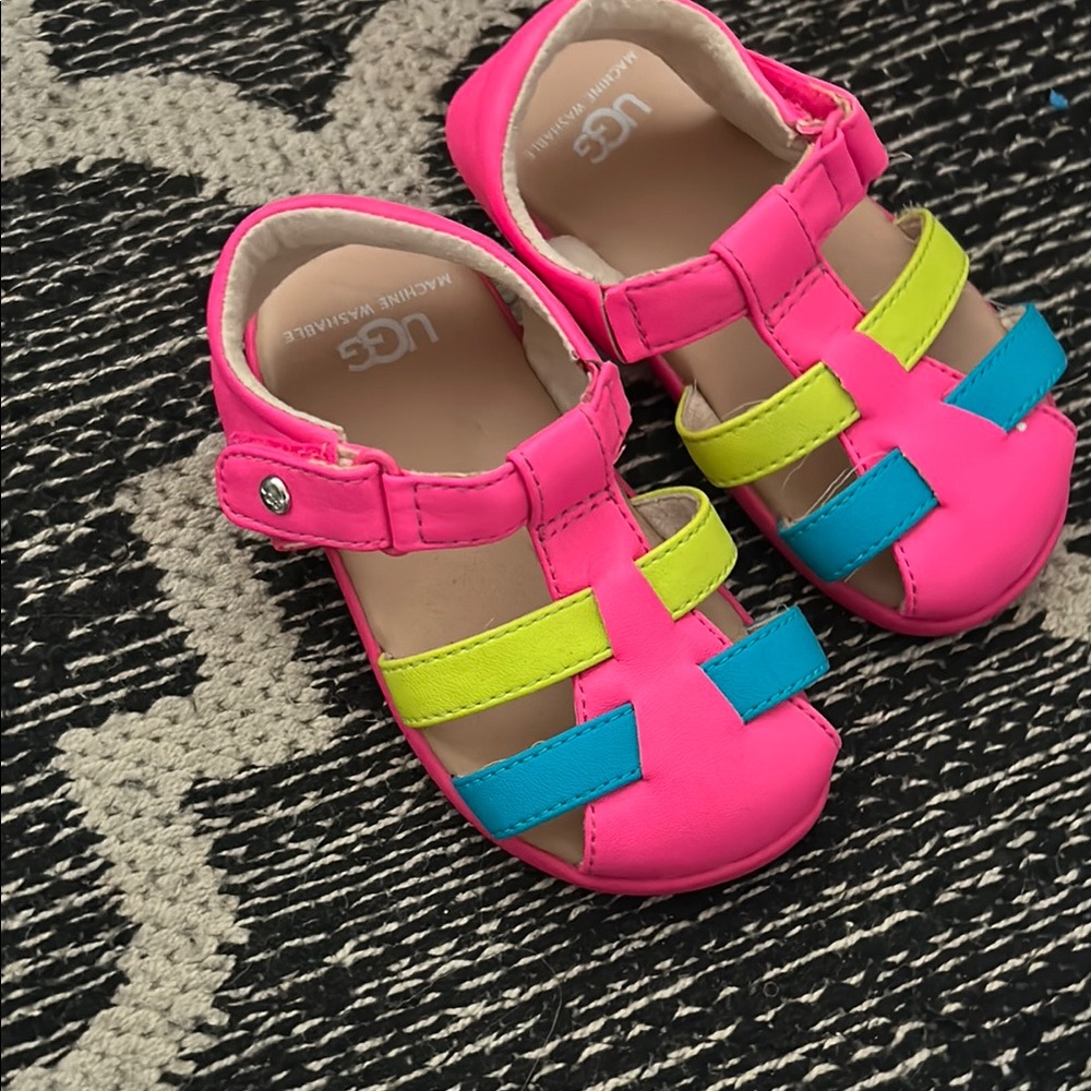 UGG Pink and Yellow Sandals with Adjustable Strap